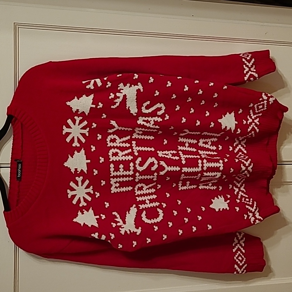Boohoo Holiday Sweater Merry Christmas Ya Filthy Animal Red Size Small